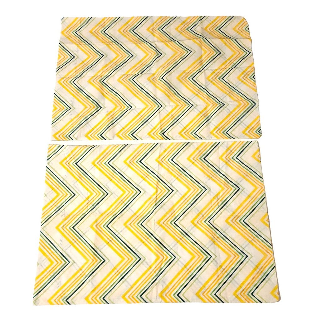 Vintage Cannon Montecello Pillowcases (2) Chevron Zig Zag Orange Yellow Green